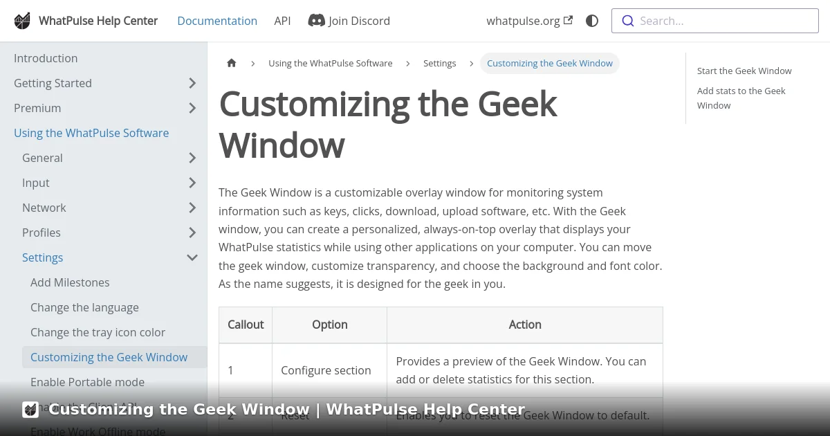 Customizing the Geek Window | WhatPulse Help Center