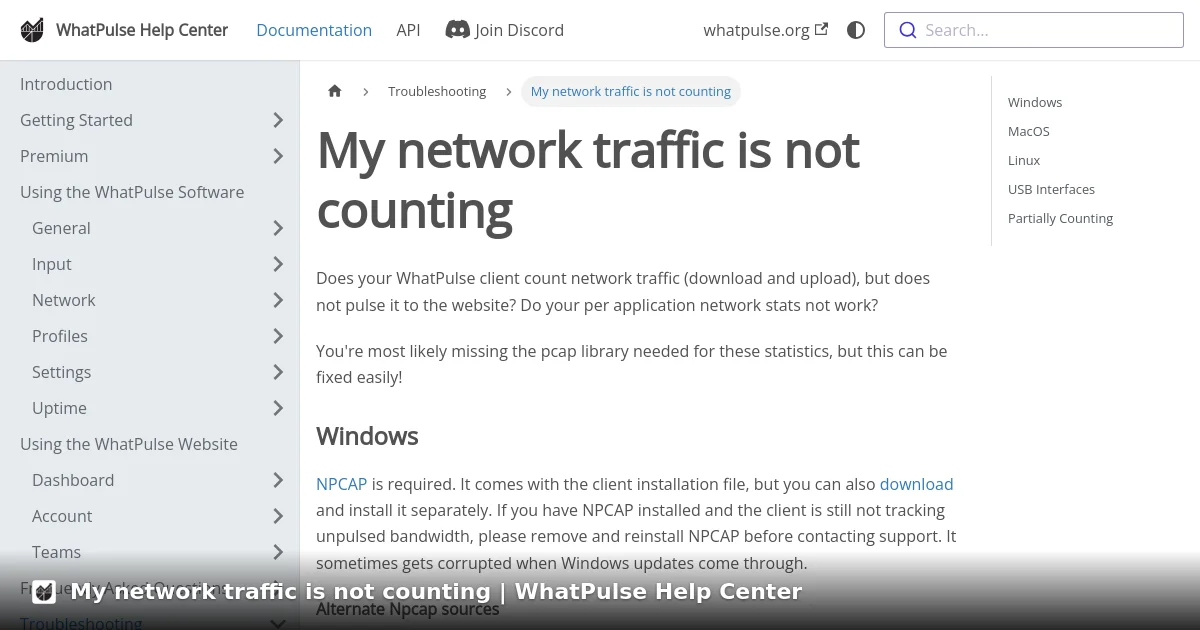 My network traffic is not counting | WhatPulse Help Center